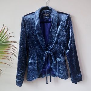 Crushed blue velvet shacket